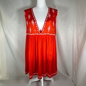 Free People Sleeveless V-neck Diamond Embroidered Boho Chic Top Orange Size L